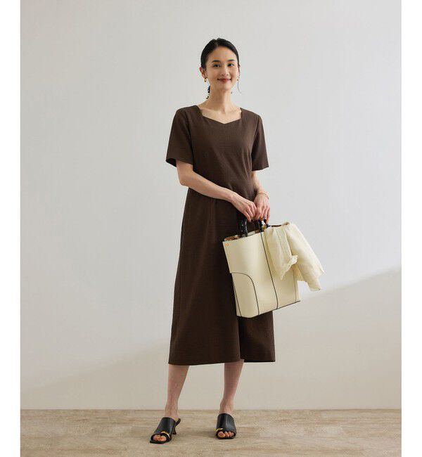 ROPE「スクエアーネックワンピース（ジャガード/サッカー素材）/洗える」|ワンピース|