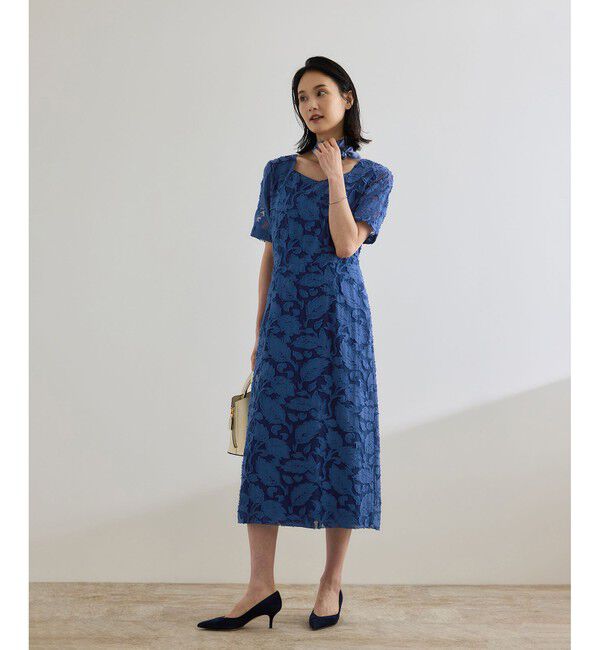 ROPE「スクエアーネックワンピース（ジャガード/サッカー素材）/洗える」|ワンピース|