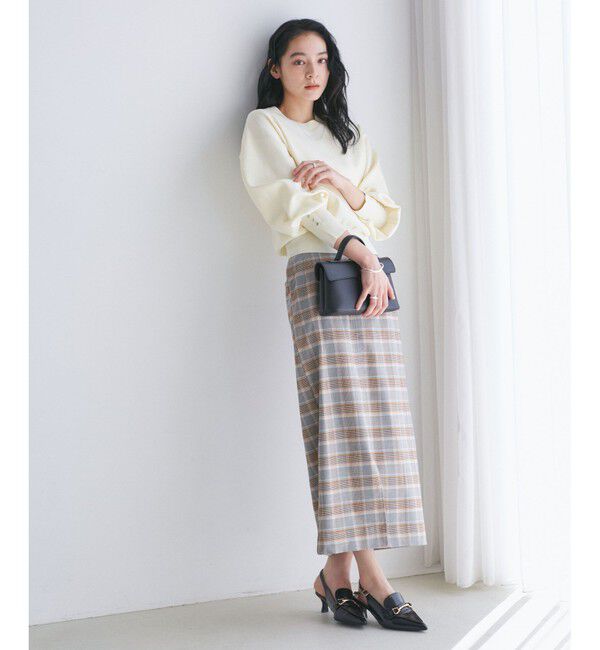 VIS「【洗える/アンチピリング】シルバー釦アクセントスリーブクルーネックニット」|ニット・セーター|