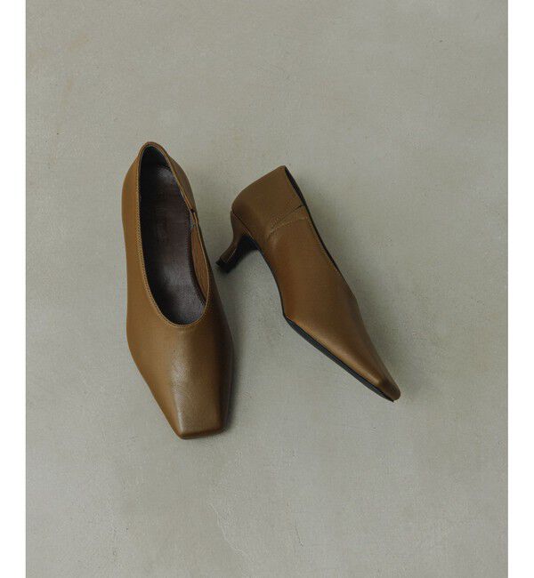 ADAM ET ROPE'「【EMOELLE】スクエアレザーパンプス」|パンプス|ブラウン系(22)