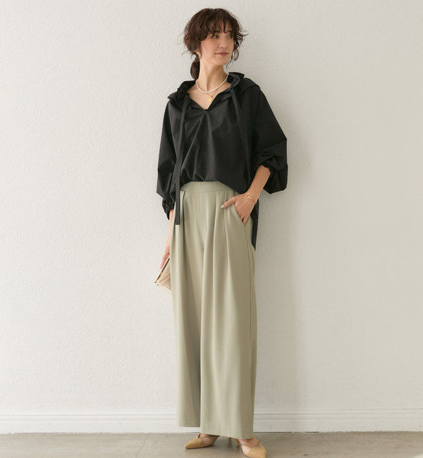  「【ウォッシャブル】【シーズンレスで使える】タックワイドスラックス」|チノ|