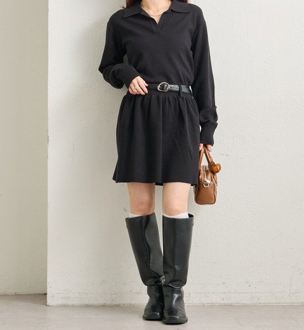  「ベルト付きポロニットワンピース」|ワンピース|