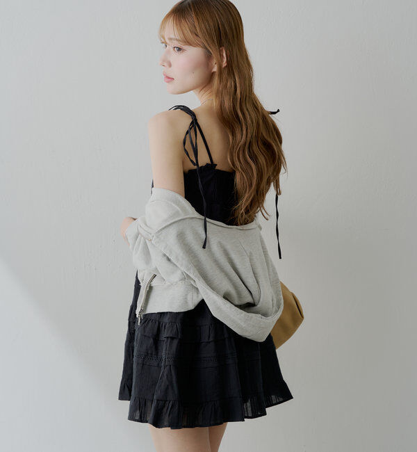  「【WEB限定追加】肩リボンコットンレースフリルキャミミニワンピ」|ワンピース|