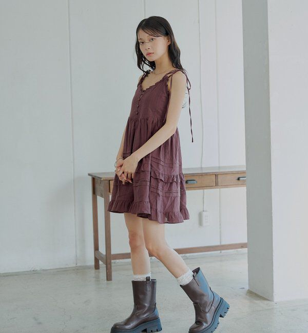  「【WEB限定追加】肩リボンコットンレースフリルキャミミニワンピ」|ワンピース|