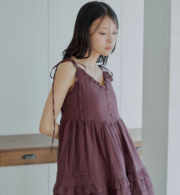  「【WEB限定追加】肩リボンコットンレースフリルキャミミニワンピ」|ワンピース|