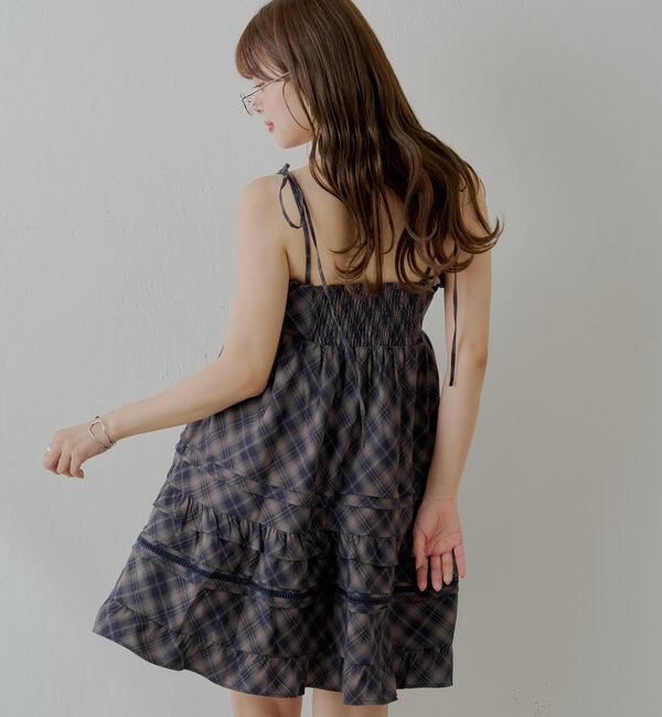  「【WEB限定追加】肩リボンコットンレースフリルキャミミニワンピ」|ワンピース|