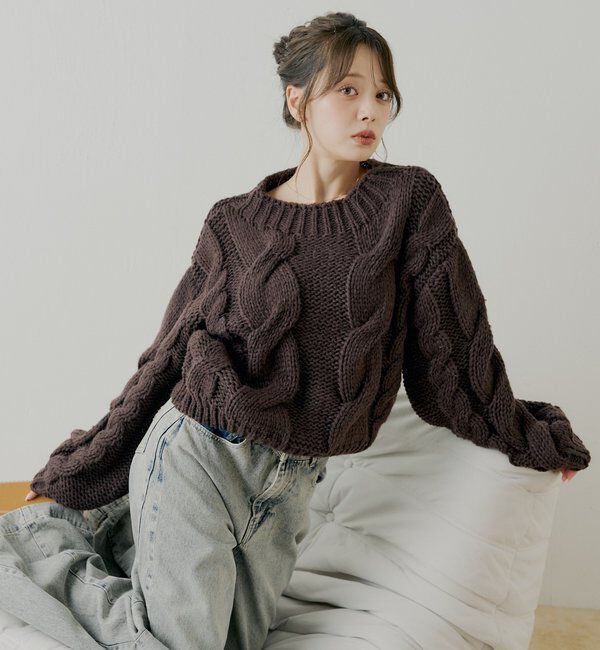  「BIGケーブルローゲージルーズニット」|ニット・セーター|