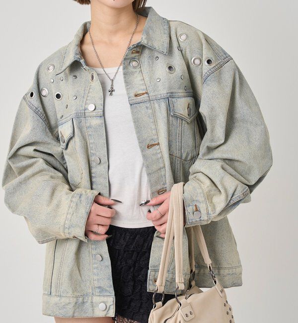  「【UNISEX/ユニセックス】アイレットデニムジャケット」|ブルゾン・スタジャン|