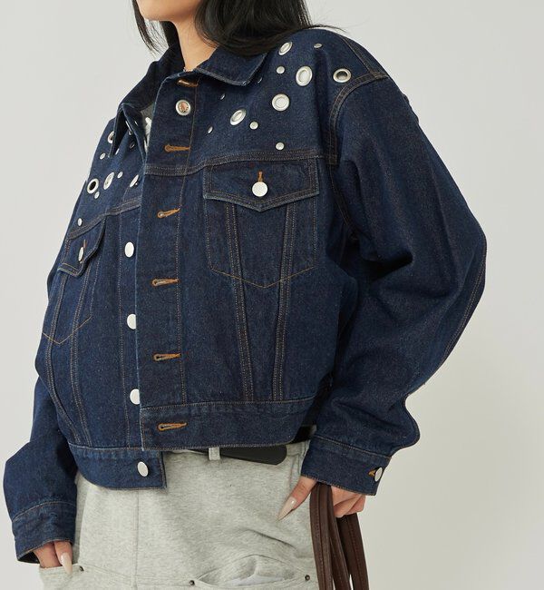  「【UNISEX/ユニセックス】アイレットデニムジャケット」|ブルゾン・スタジャン|
