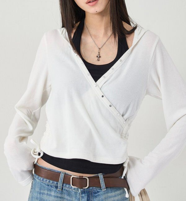  「スタッズリブカシュクールフーディ」|パーカー|