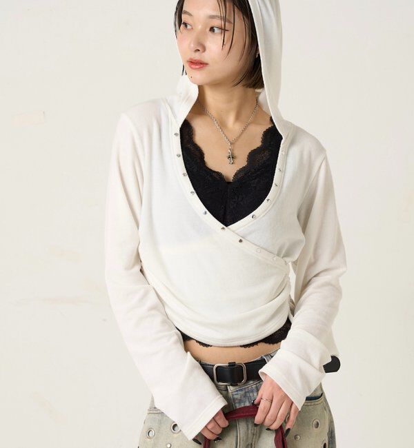  「スタッズリブカシュクールフーディ」|パーカー|