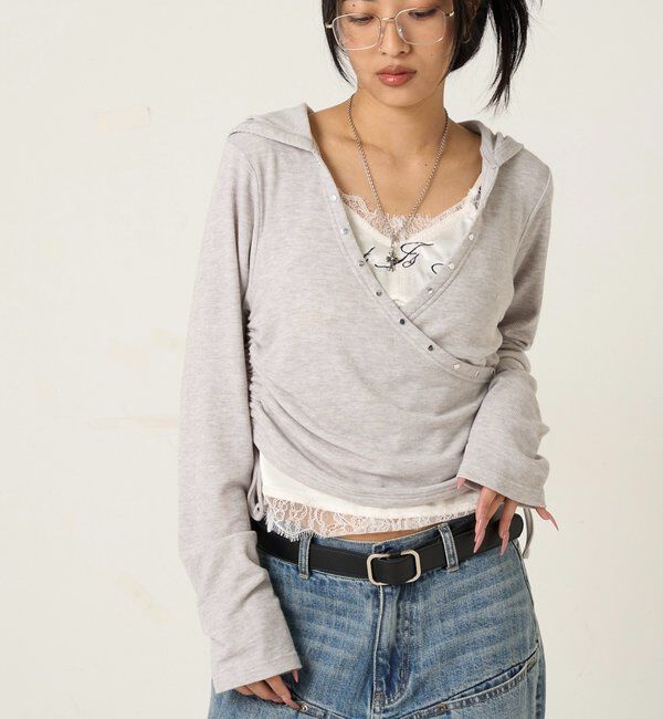  「スタッズリブカシュクールフーディ」|パーカー|