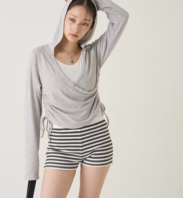  「スタッズリブカシュクールフーディ」|パーカー|