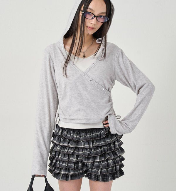  「スタッズリブカシュクールフーディ」|パーカー|