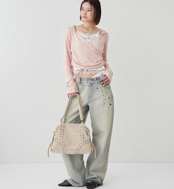  「スタッズリブカシュクールフーディ」|パーカー|