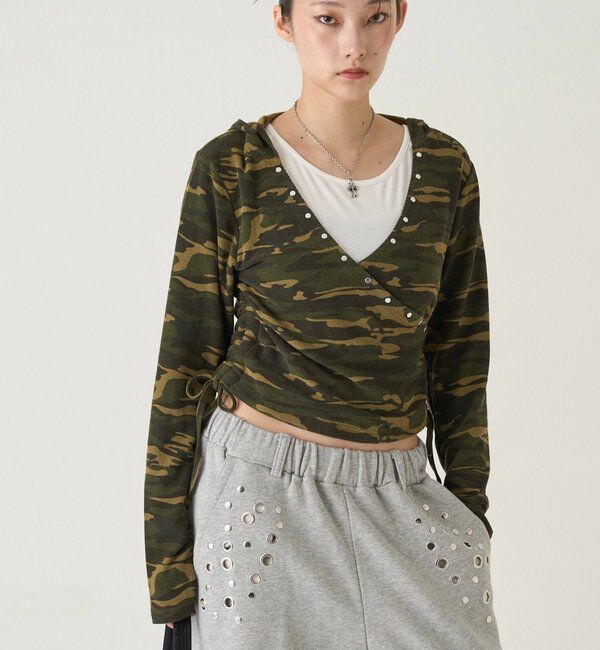  「スタッズリブカシュクールフーディ」|パーカー|カーキ