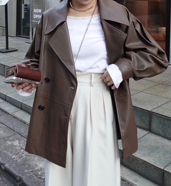  「【サイズ展開あり】レザーミドルコート」|その他|