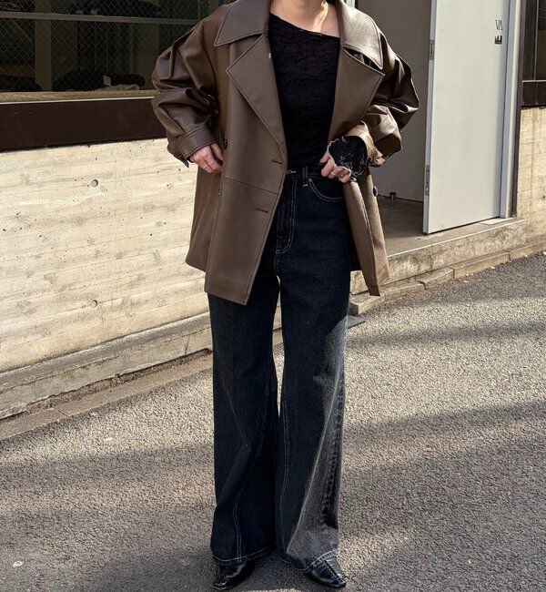  「【サイズ展開あり】レザーミドルコート」|その他|