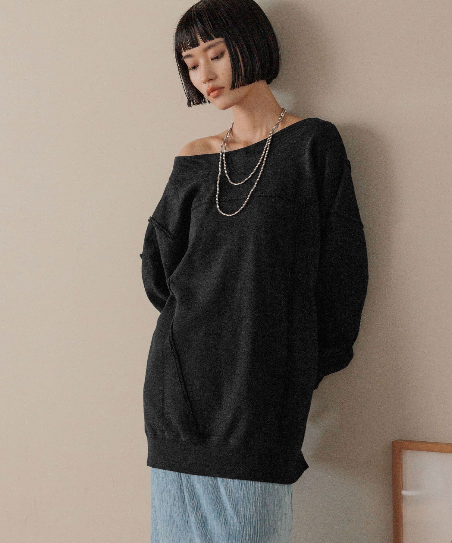 LOWRYS FARM「リメイクフウウラケＬＳ」|Tシャツ・カットソー|BLK