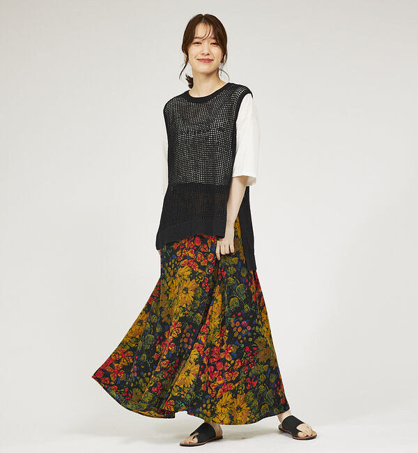 abahouse mavie「フラワープリント＆ベロアロングスカート」|スカート|