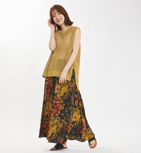 abahouse mavie「フラワープリント＆ベロアロングスカート」|スカート|