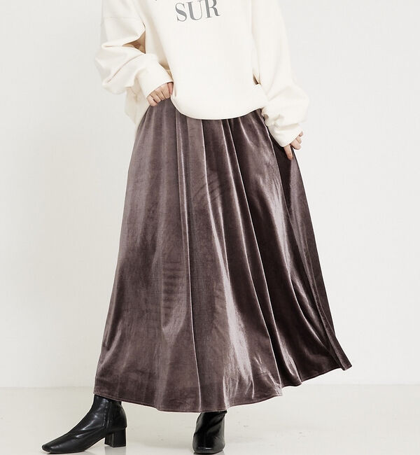 abahouse mavie「フラワープリント＆ベロアロングスカート」|スカート|チャコールグレー