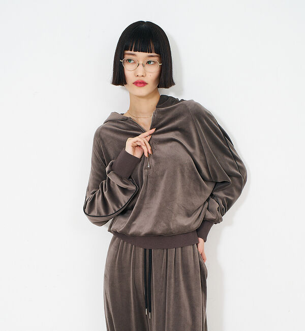 NOMINE「【セットアップ】ベロアハーフジップ フーディー パーカー」|パーカー|