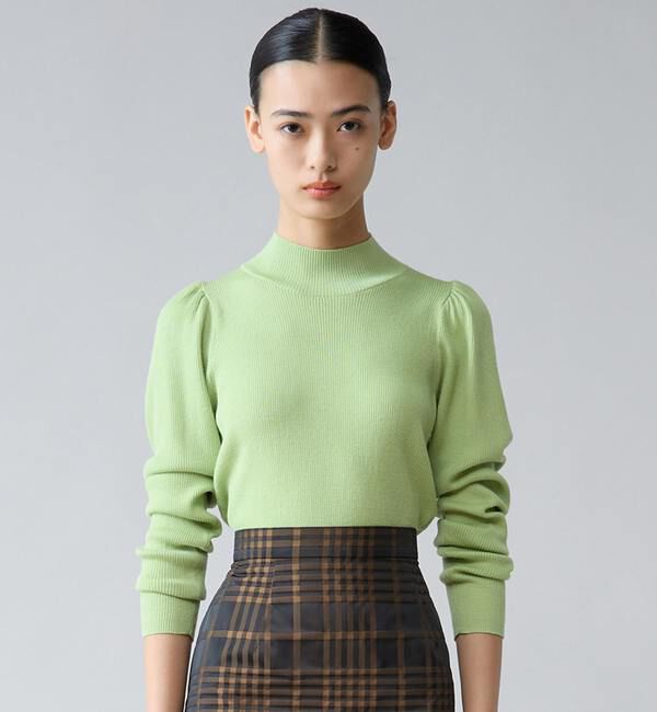 TIARA「パフスリーブリブニット」|ニット・セーター|ピスタチオ