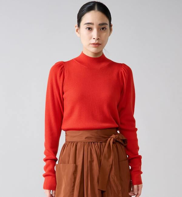 TIARA「パフスリーブリブニット」|ニット・セーター|レッド