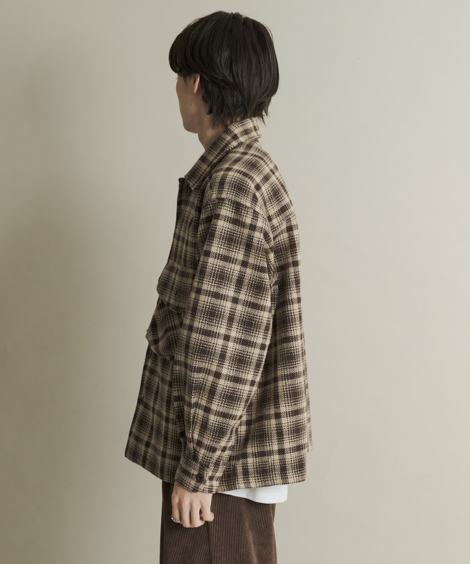 SENSE OF PLACE by URBAN RESEARCH「ヘビーネルチェックシャツジャケット」|ノーカラーコート|