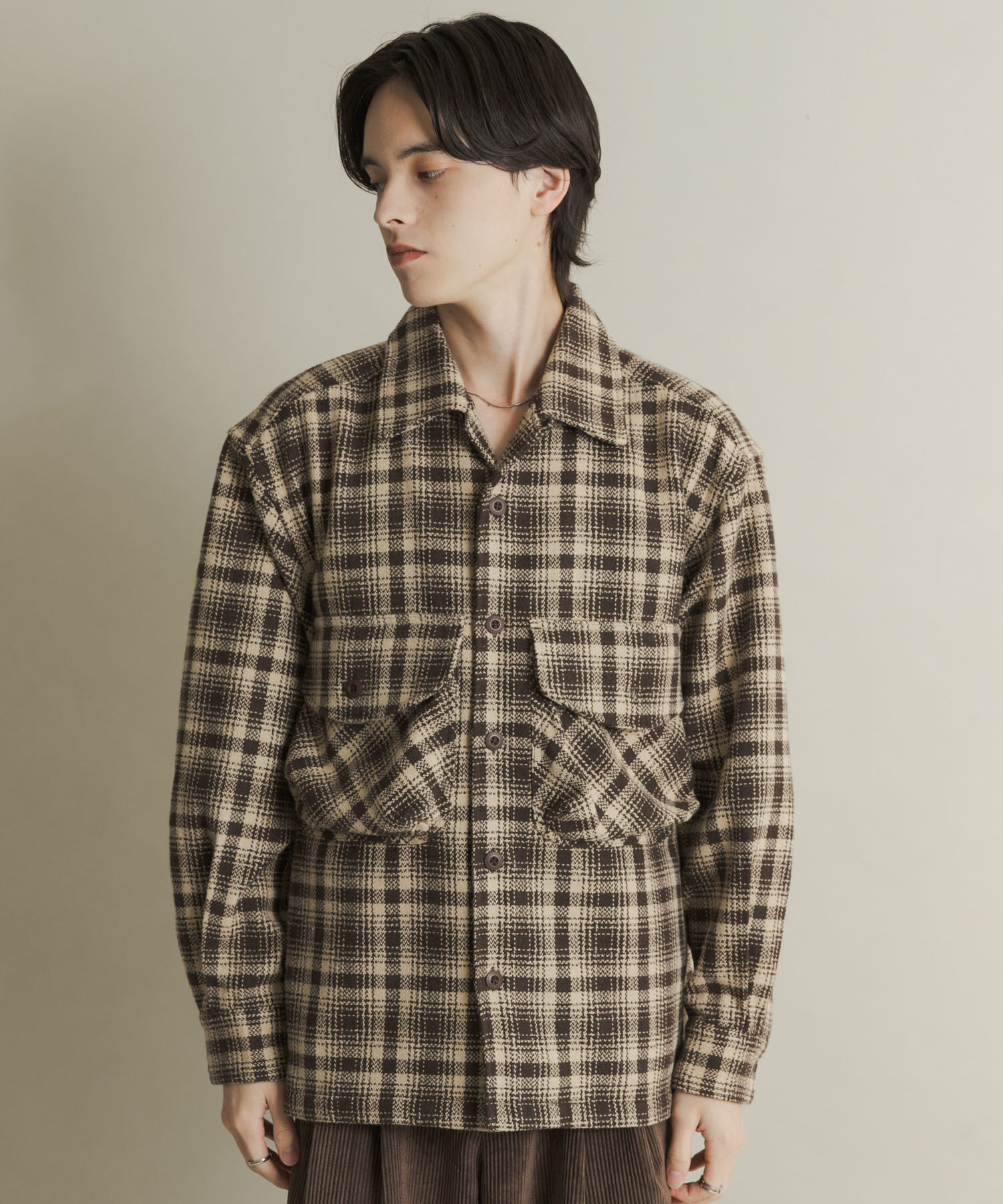 SENSE OF PLACE by URBAN RESEARCH「ヘビーネルチェックシャツジャケット」|ノーカラーコート|