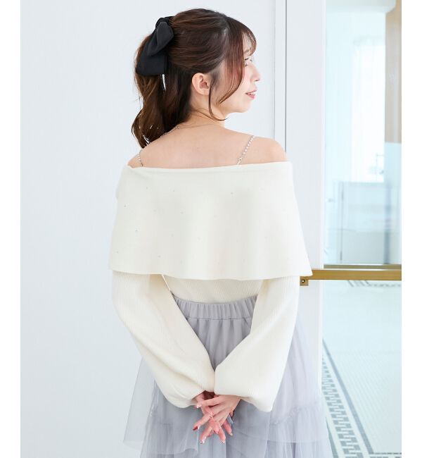  「ビジューリボンオフショルニット」|ニット・セーター|