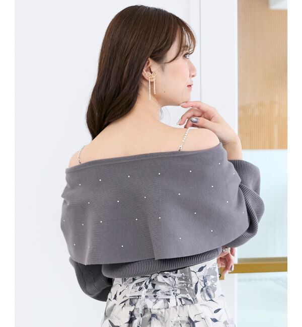  「ビジューリボンオフショルニット」|ニット・セーター|