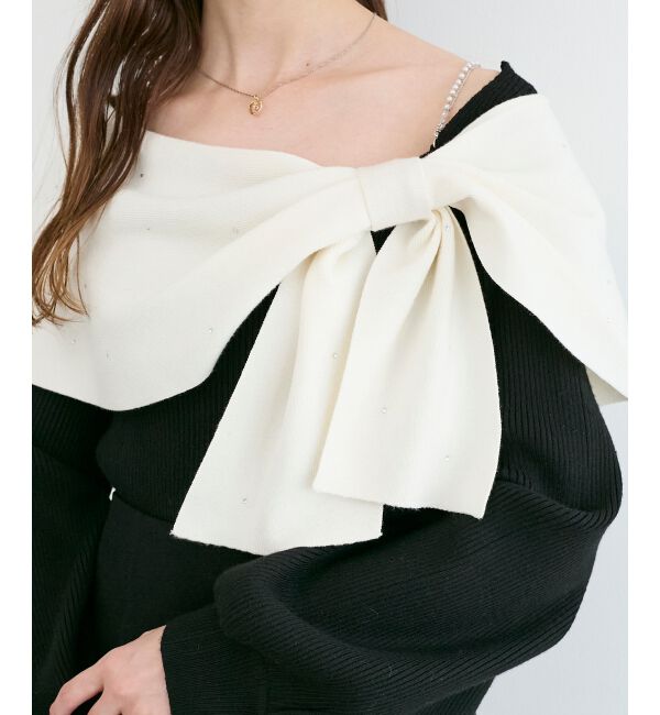  「ビジューリボンオフショルニット」|ニット・セーター|