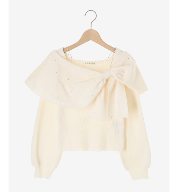  「ビジューリボンオフショルニット」|ニット・セーター|