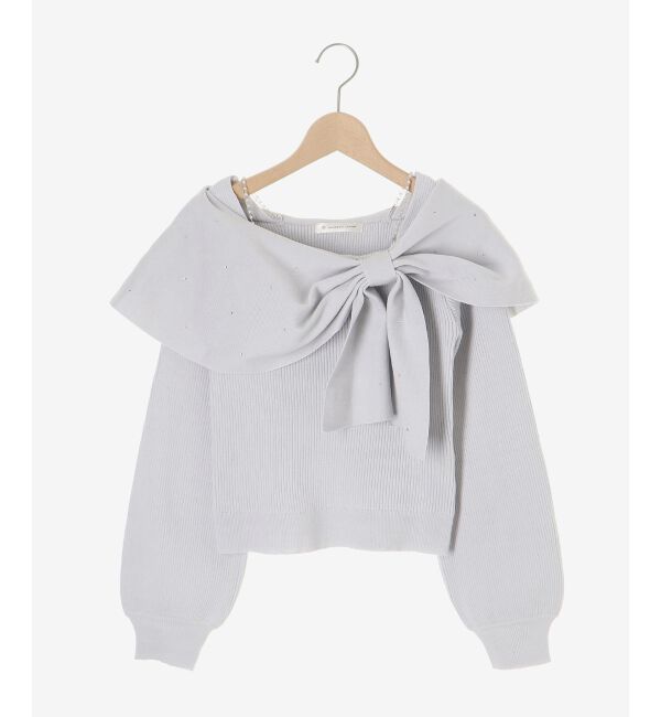  「ビジューリボンオフショルニット」|ニット・セーター|