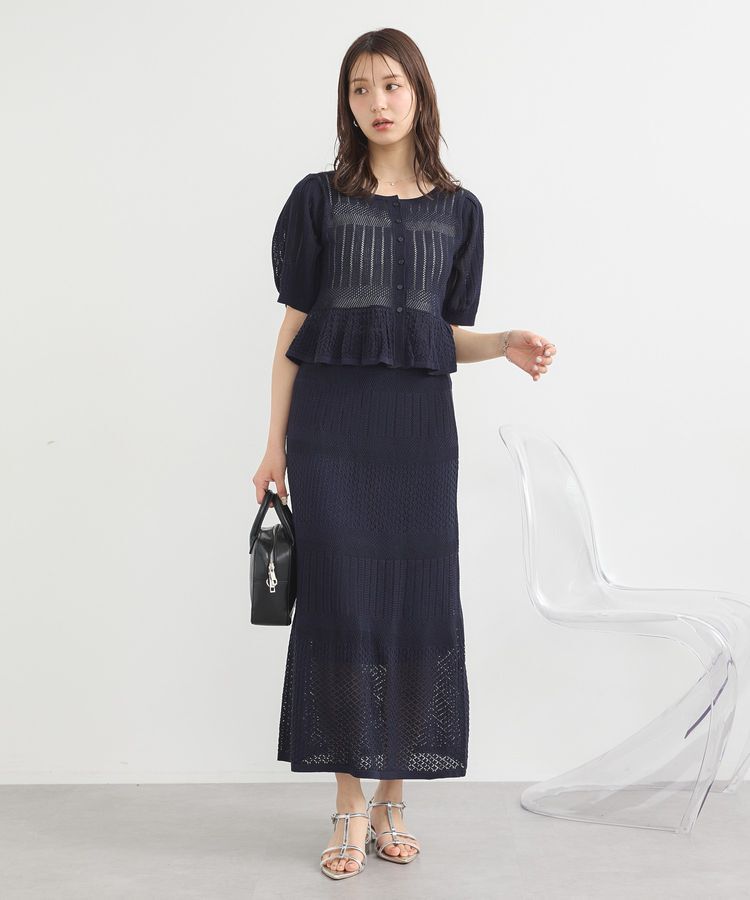 earth music&ecology「SET2点レース編みペプラムカーデ＋スカート」|スーツ|