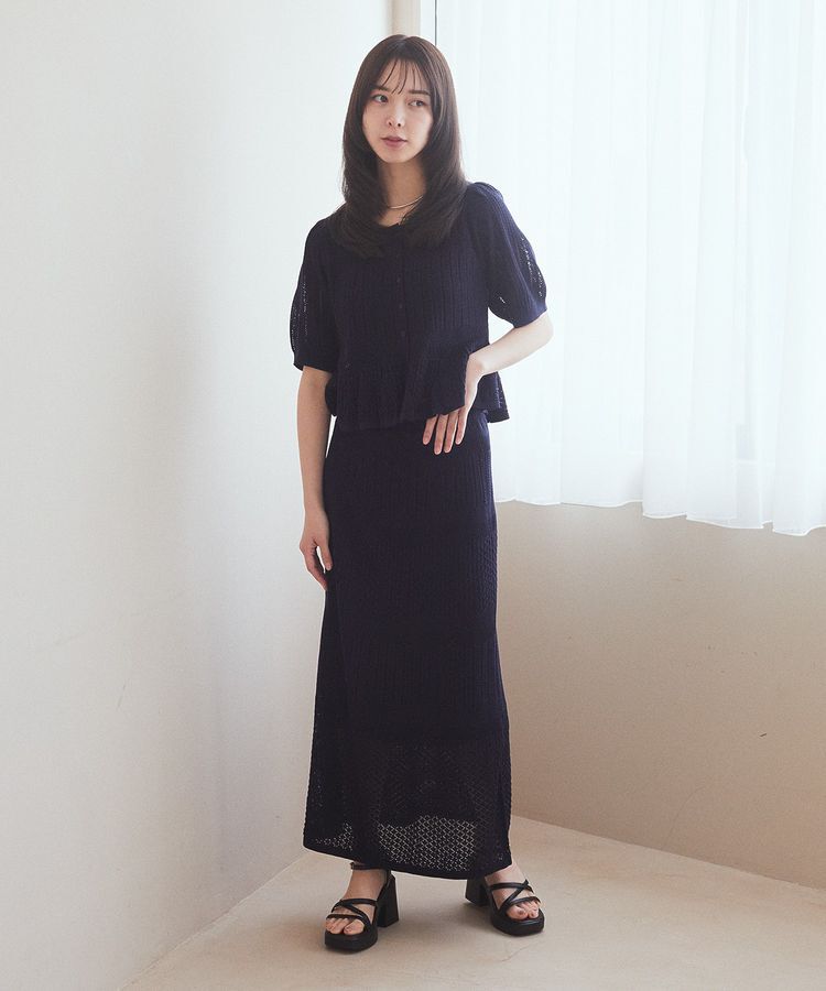 earth music&ecology「SET2点レース編みペプラムカーデ＋スカート」|スーツ|