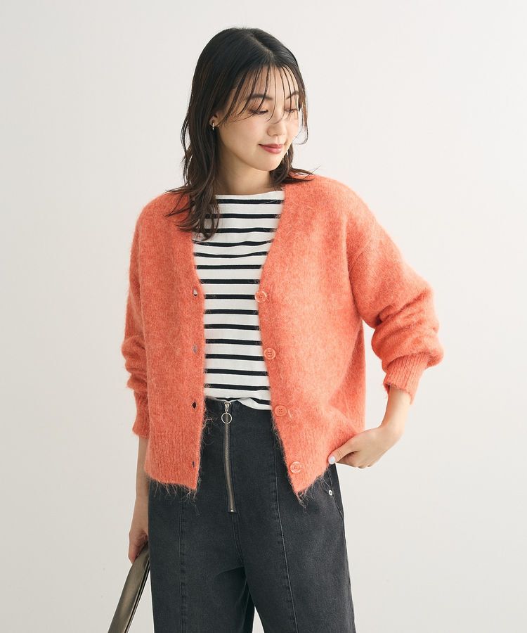 Green Parks「毛ふきシャギーVネックカーディガン」|カーディガン|Orange