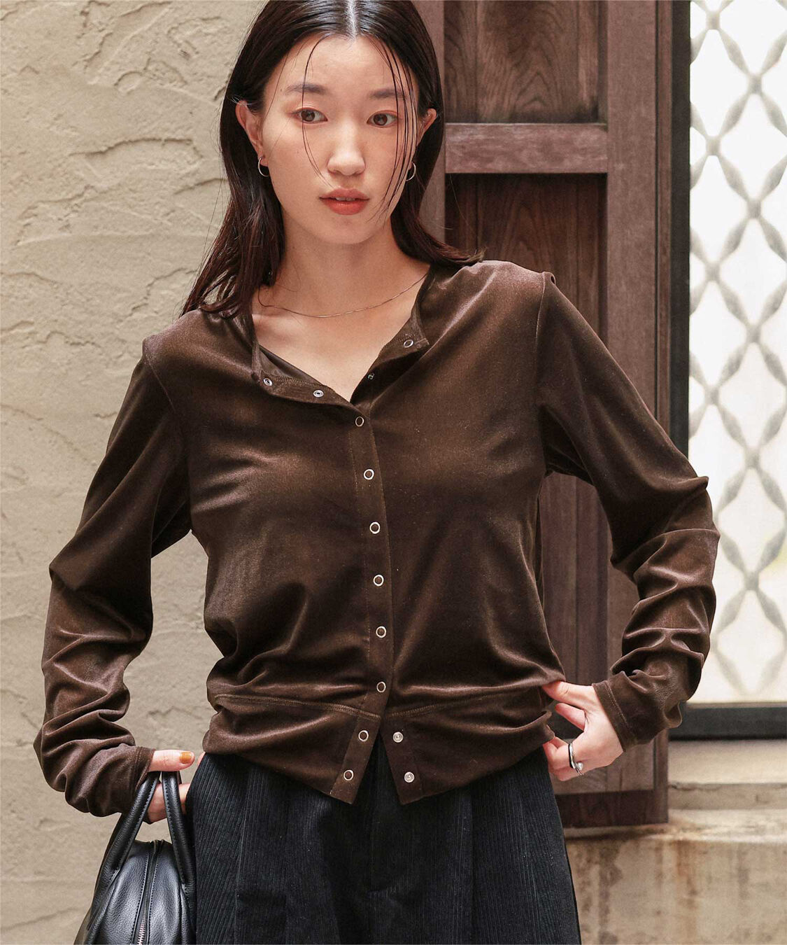 titivate「シアーベロアカーディガン」|カーディガン|ブラウン