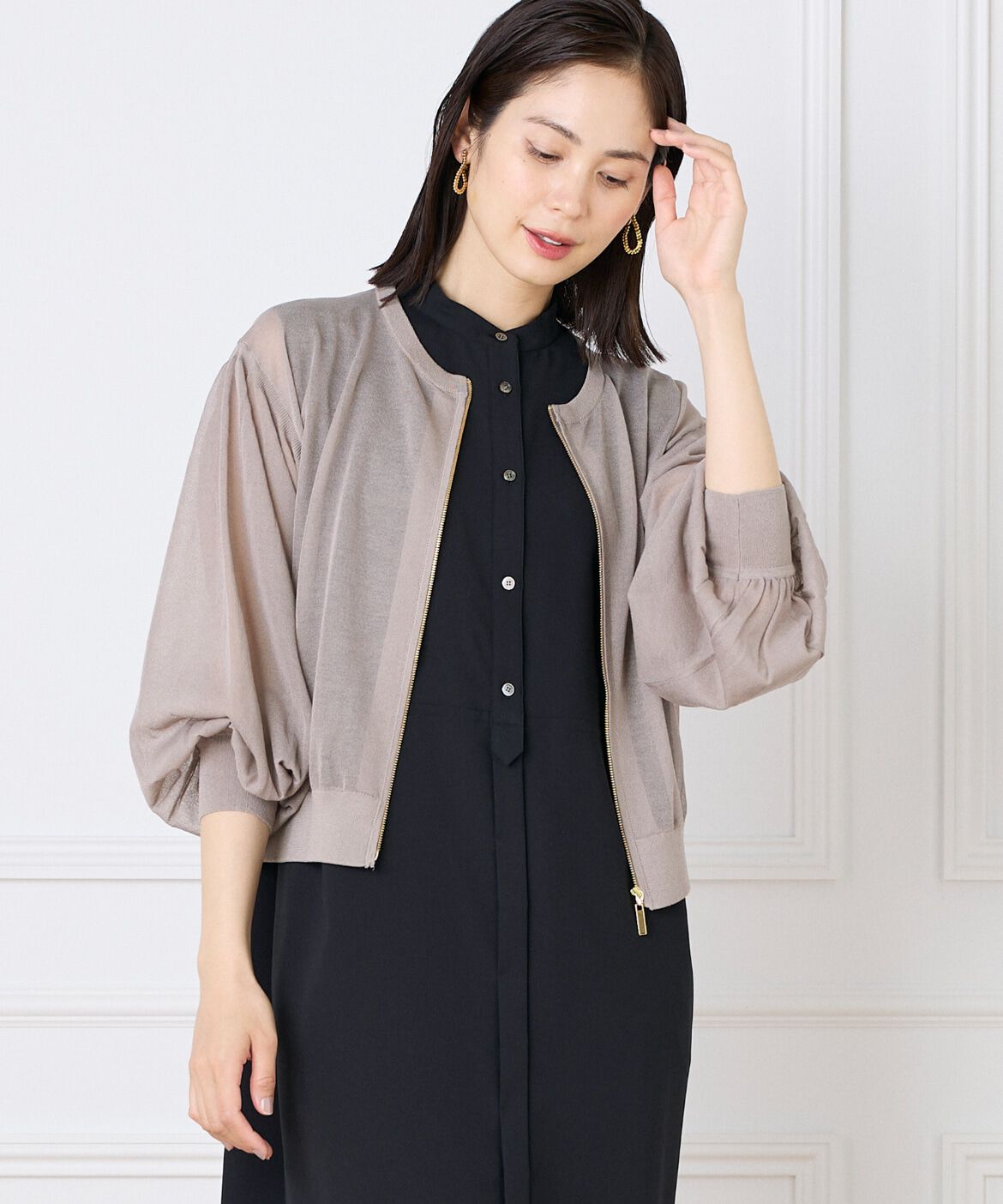 INED「シアーニットジップアップカーディガン」|カーディガン|ミディアムグ 2