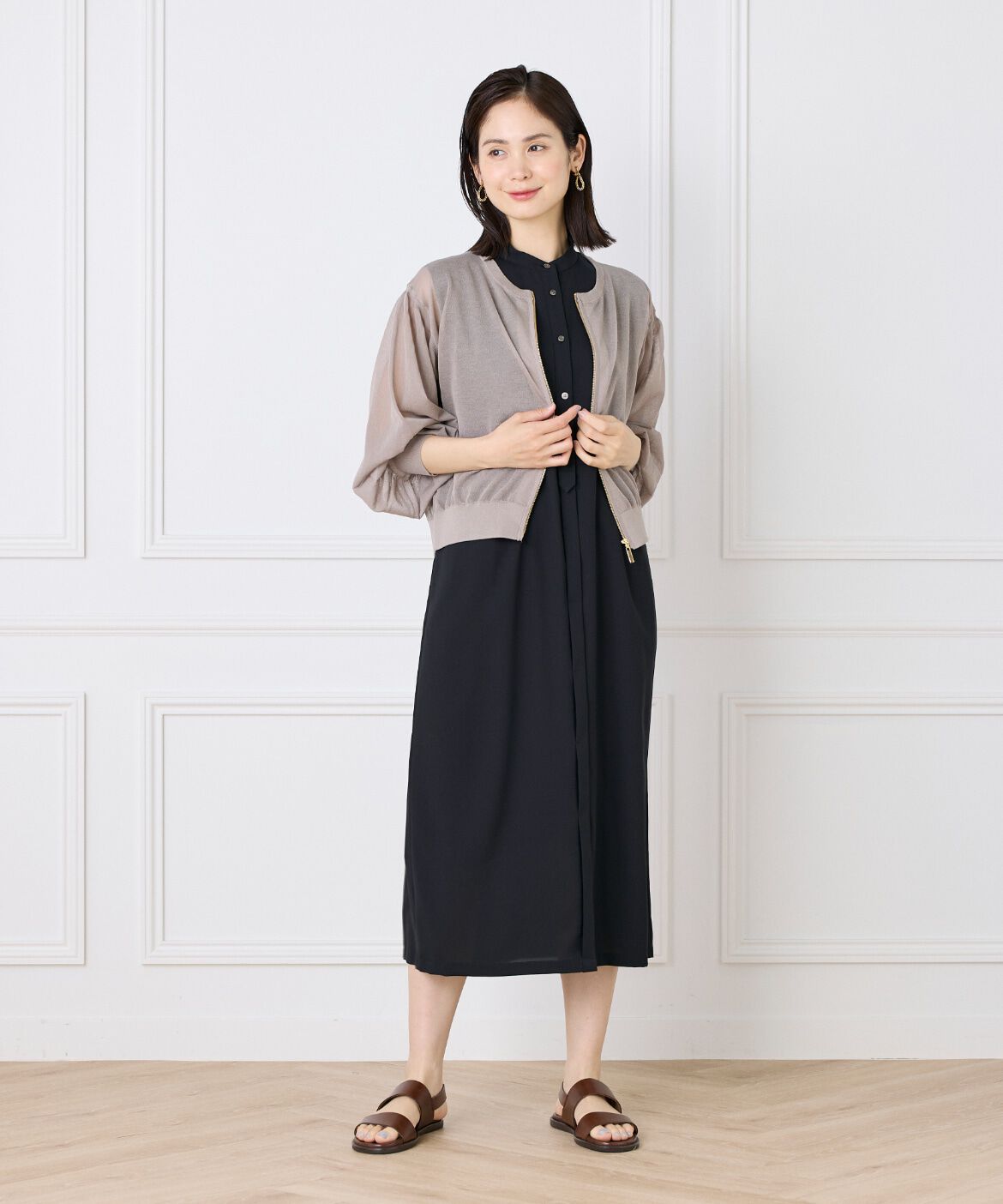 INED「シアーニットジップアップカーディガン」|カーディガン|