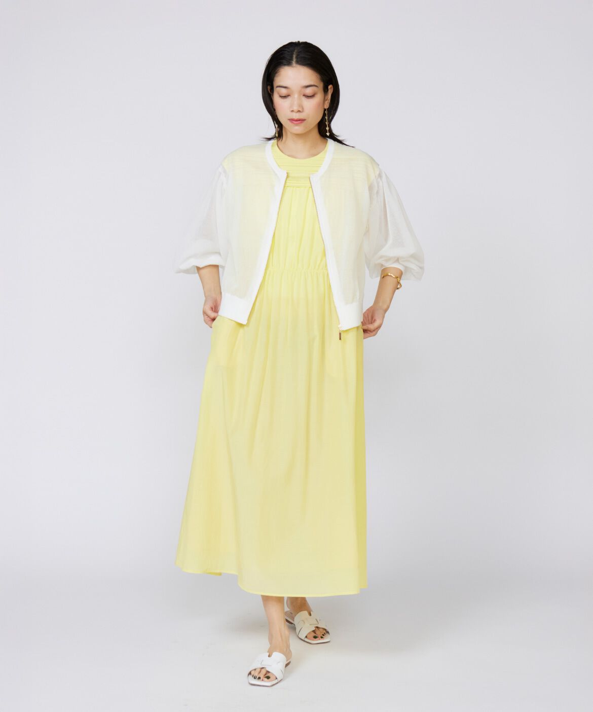 INED「シアーニットジップアップカーディガン」|カーディガン|