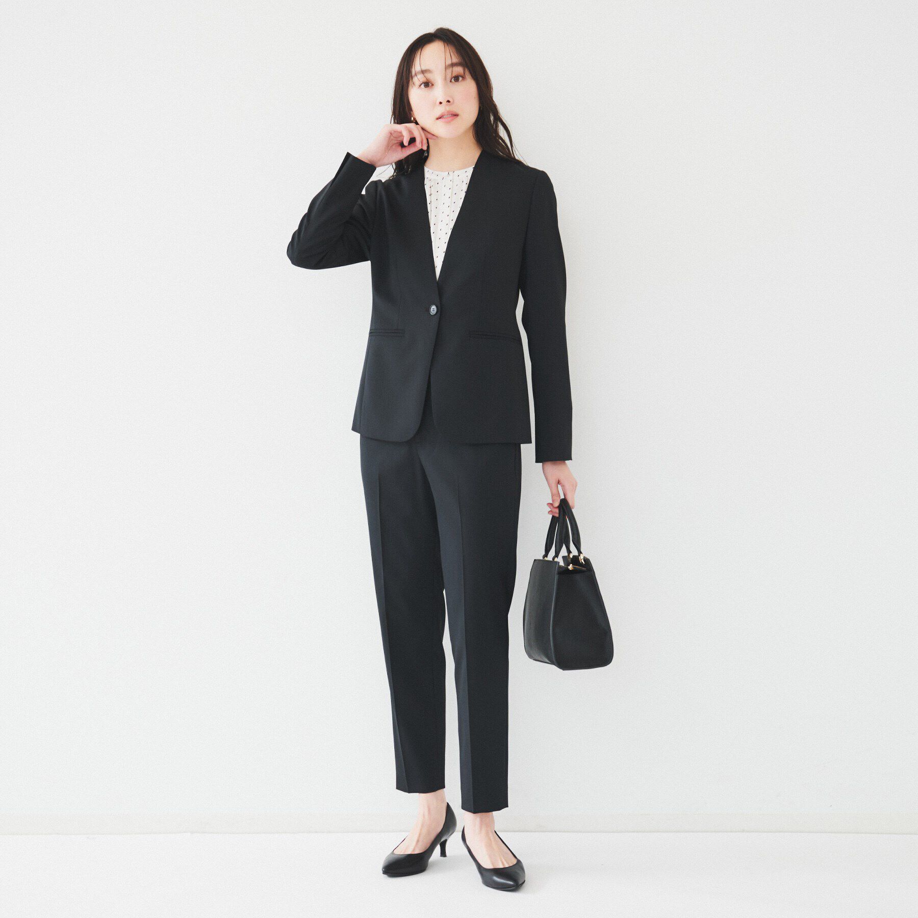 UNTITLED「レジェールギャバ 背抜きカラーレスジャケット」|ノーカラージャケット|