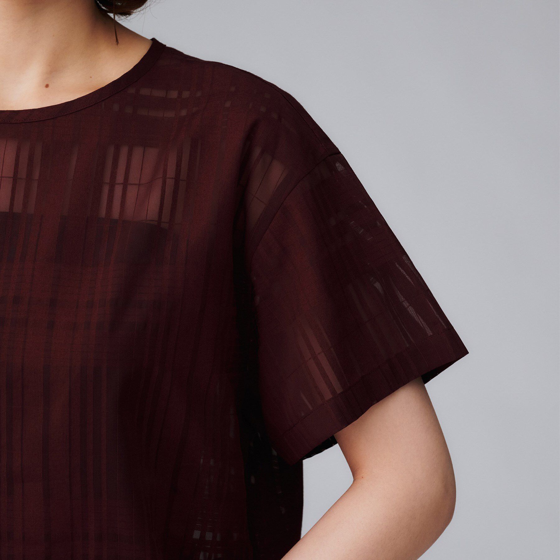 UNTITLED「【セットアップ可/エレガント】シアーチェックTブラウス」|シャツ・ブラウス|