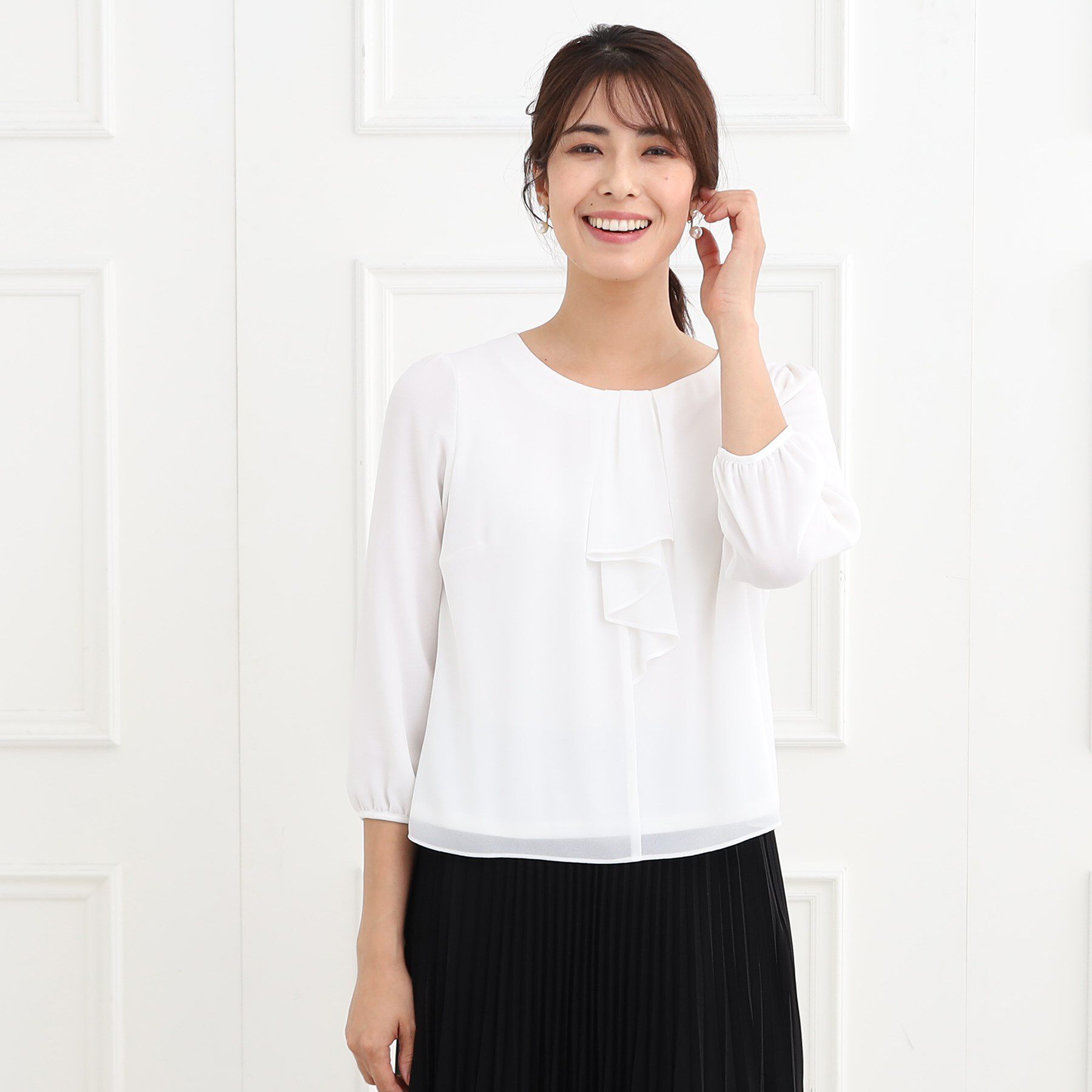 Reflect「【夏SALE／フォーマル/マシンウォッシュ可】フロントラッフルディティールブラウス」|シャツ・ブラウス|