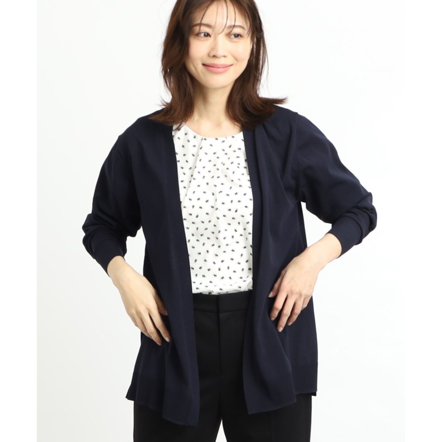 Reflect「【夏SALE／単品使いもできる】プリントブラウス着流しカーディガンニット」|カーディガン|