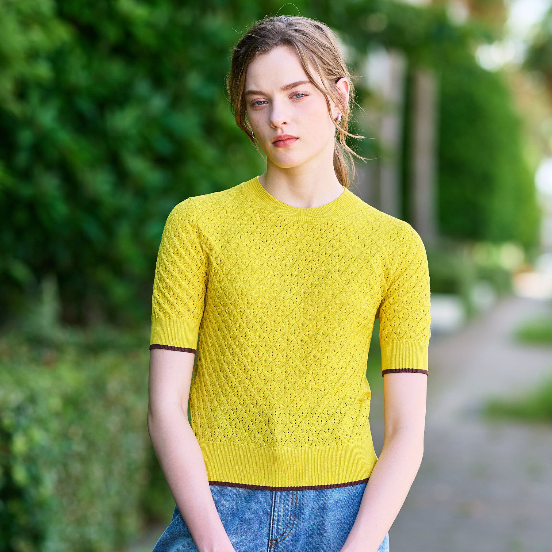 DRESSTERIOR「【6色展開/オンオフ】レース編みハーフスリーブニット」|ニット・セーター|