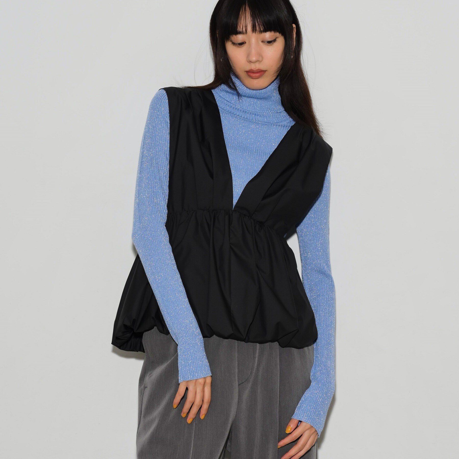 GALLEST「ラメリブタートルニット」|ニット・セーター|ｻｯｸｽﾌﾞﾙｰ(090)