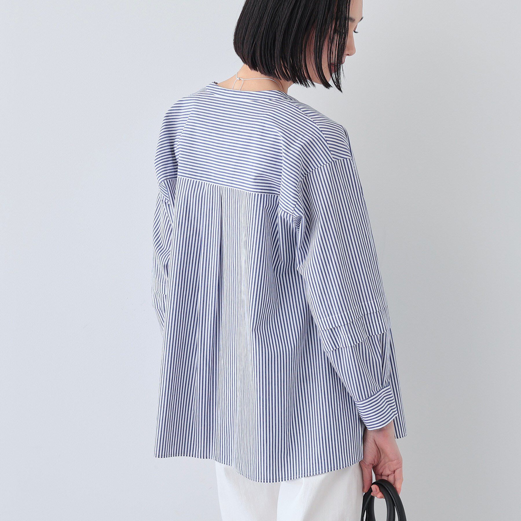 INDIVI「【UVケア／カラーストライプ柄】タックデザインブラウス」|シャツ・ブラウス|